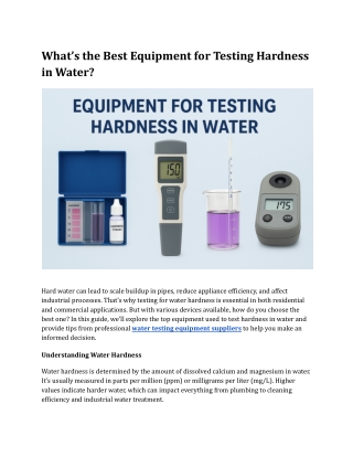 What’s the Best Equipment for Testing Hardness in Water