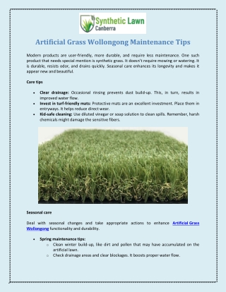 Artificial Grass Wollongong Maintenance Tips