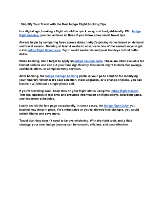 Simplify Your Travel with the Best Indigo Flight Booking Tips