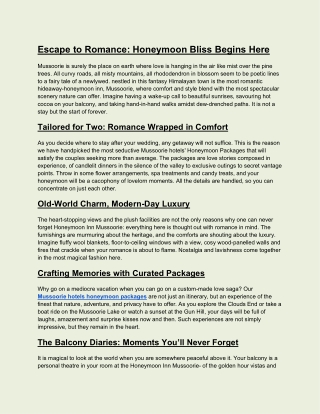 Escape to Romance Honeymoon Bliss Begins Here