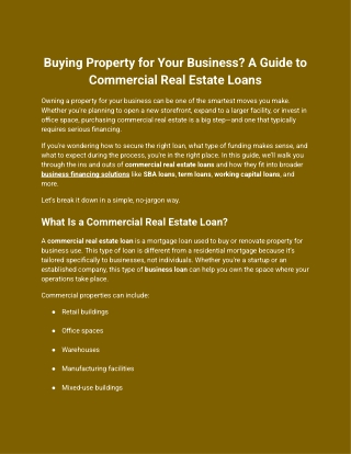 Buying Property for Your Business_ A Guide to Commercial Real Estate Loans