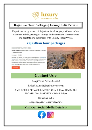 Rajasthan Tour Packages  Luxury India Private