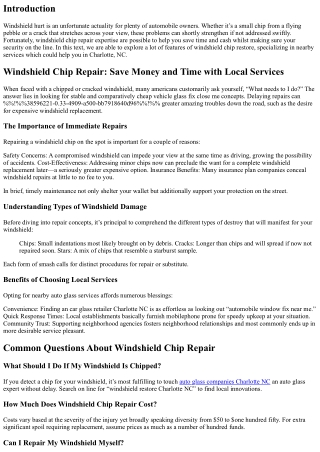 Windshield Chip Repair: Save Money and Time with Local Services
