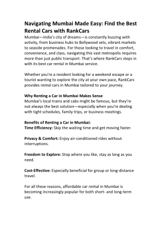 Rent Self Drive Cars in Mumbai Easily