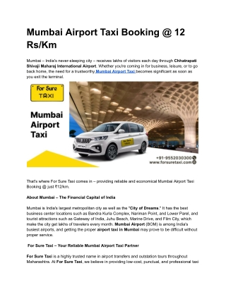 Mumbai Airport Taxi Booking @ 12 Rs_Km