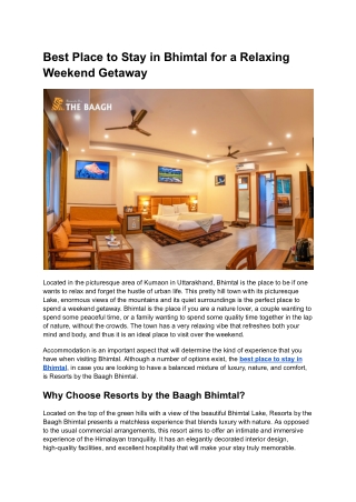 Best Hotels at Bhimtal Nainital for a Peaceful Weekend Stay