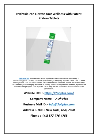 Hydroxie 7oh Elevate Your Wellness with Potent Kratom Tablets