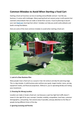 Common Mistakes to Avoid When Starting a Food Cart
