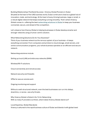 Best Networking Solutions in Dubai – Powering Businesses with Vivency Global