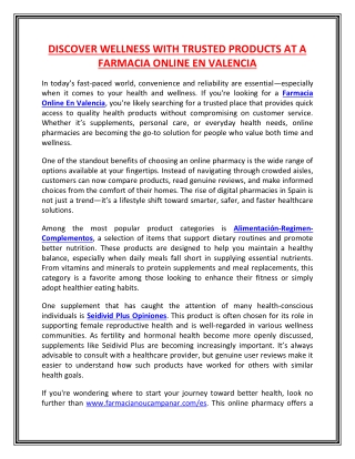 DISCOVER WELLNESS WITH TRUSTED PRODUCTS AT A FARMACIA ONLINE EN VALENCIA
