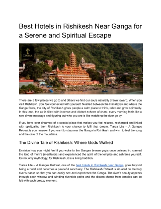 Best Hotels in Rishikesh Near Ganga for a Serene and Spiritual Escape