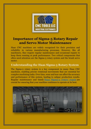 Importance of Sigma-5 Rotary Repair and Servo Motor Maintenance