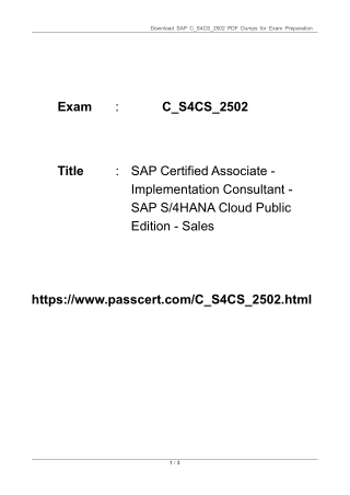 C_S4CS_2502 SAP S4HANA Cloud Public Edition Sales Dumps
