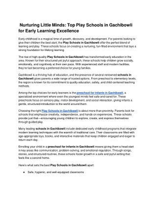Nurturing Little Minds_ Top Play Schools in Gachibowli for Early Learning Excellence