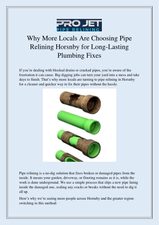 Why More Locals Are Choosing Pipe Relining Horsnby for Long