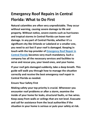 Emergency Roof Repairs in Central Florida