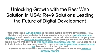 Unlocking Growth with the Best Web Solution in USA_ Rev9 Solutions Leading the Future of Digital Development