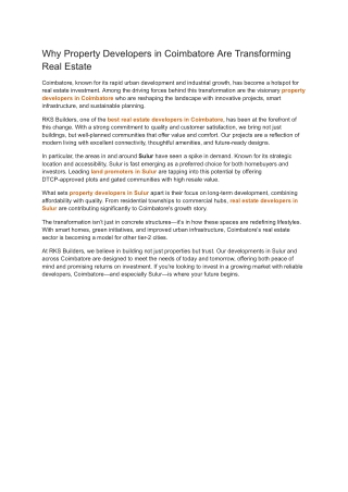 Why Property Developers in Coimbatore Are Transforming Real Estate