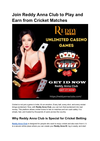Join Reddy Anna Club to Play and Earn from Cricket Matches