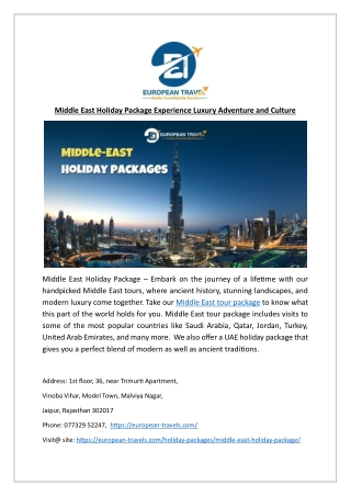Middle East Holiday Package Experience Luxury Adventure and Culture.