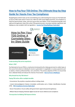 TDS Return Filing Madhapur
