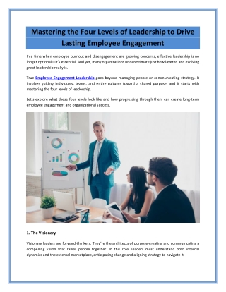 Mastering the Four Levels of Leadership to Drive Lasting Employee Engagement