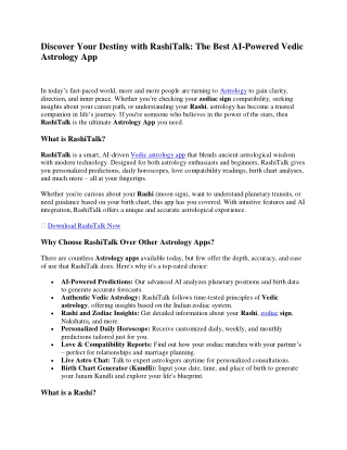 Discover Your Destiny with RashiTalk: The Best AI-Powered Vedic Astrology App