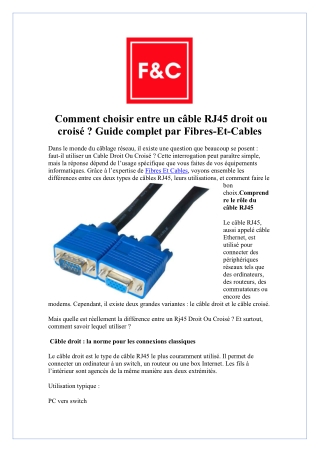 Hire les experts Cable Droit Ou Croisé chez Fibres Et Cables