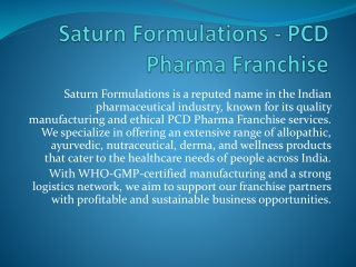 PCD Pharma Franchise In India - Saturn Formulations