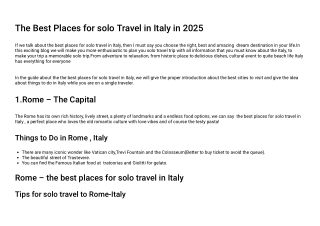 The Best Places for solo Travel in Italy in 2025