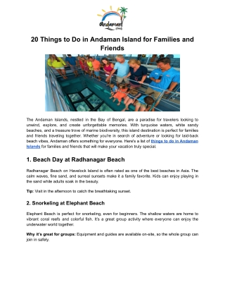 20 Things to Do in Andaman Island for Families and Friends