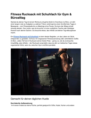 Fitness Rucksack mit Schuhfach für Gym & Büroalltag