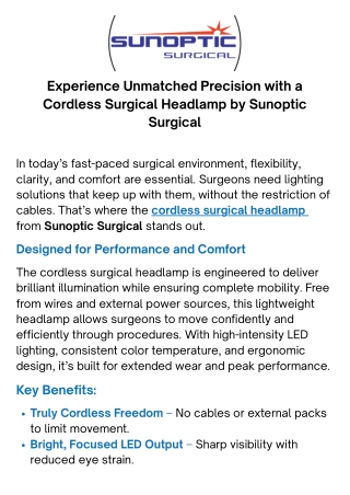 Cordless Surgical Headlamp – Sunoptic Surgical Precision & Comfort