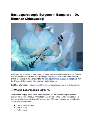 Best Laparoscopic Surgeon in Bangalore – Dr. Bhushan Chittawadagi