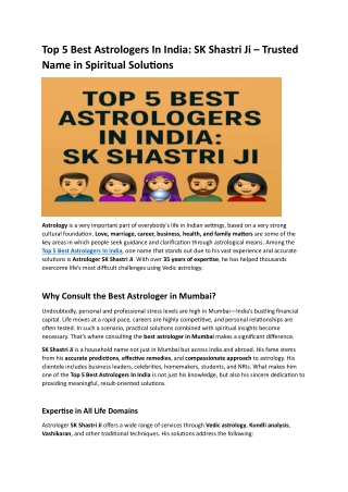 Top five Best Astrologers In India- SK Shastri Ji Trusted Name in Spiritual Solutions