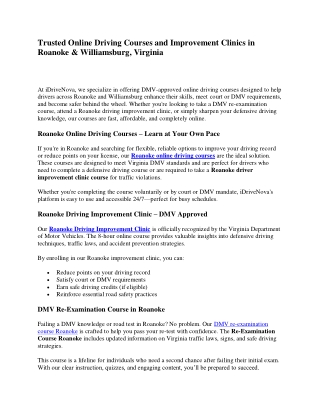 Trusted Online Driving Courses and Improvement Clinics in Roanoke & Williamsburg