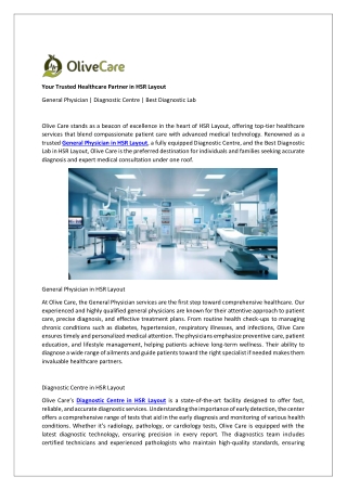 Your Trusted Healthcare Partner in HSR Layout-Olive Care