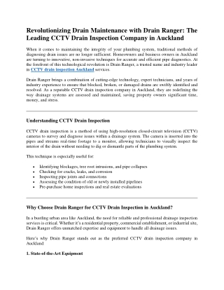 Revolutionizing Drain Maintenance with Drain Ranger The Leading CCTV Drain Inspection Company in Auckland