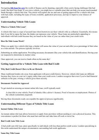 Getting Approved for a Vehicle title loan with Bad credit