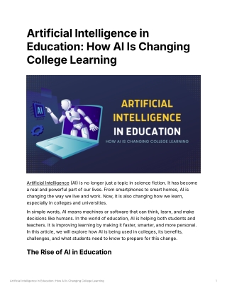 Artificial Intelligence in Education How AI Is Changing College Learning