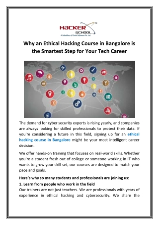 Why an Ethical Hacking Course in Bangalore is the Smartest Step for Your Tech Ca