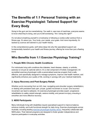 The Benefits of 1:1 Personal Training with an Exercise Physiologist