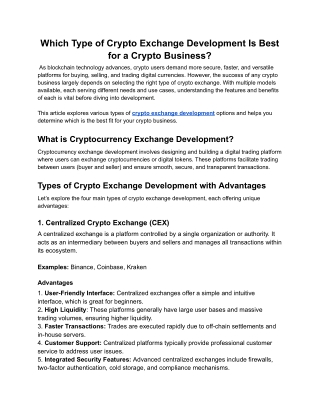 Which Type of Crypto Exchange Development Is Best for a Crypto Business