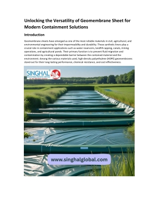 Unlocking the Versatility of Geomembrane Sheet for Modern Containment Solutions