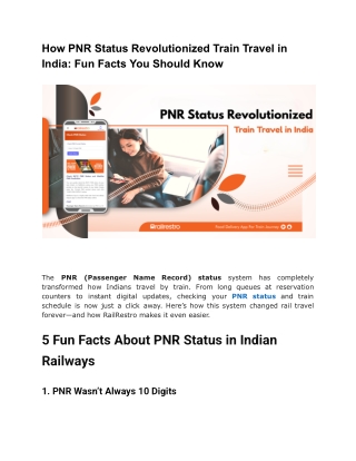 How PNR Status Revolutionized Train Travel in India_ Fun Facts You Should Know