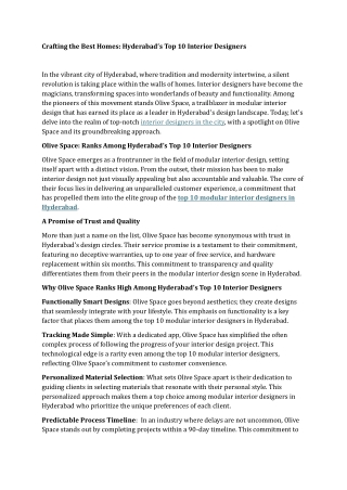 Crafting the Best Homes Hyderabad’s Top 10 Interior Designers