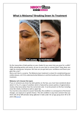 Aesthetica by Nikky Bawa Medisalon - What is Melesma Treatment, Cost, Results