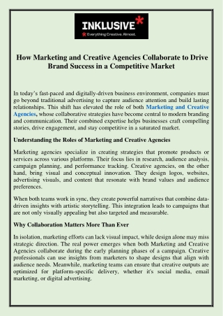 Marketing and Creative Agencies