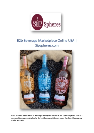 B2b Beverage Marketplace Online USA | Sipspheres.com