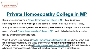 Private Homoeopathy College in MP